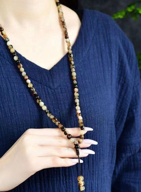 天然披毛犀圆珠佛珠项链天然装饰品佩戴精美收藏好值把件文玩