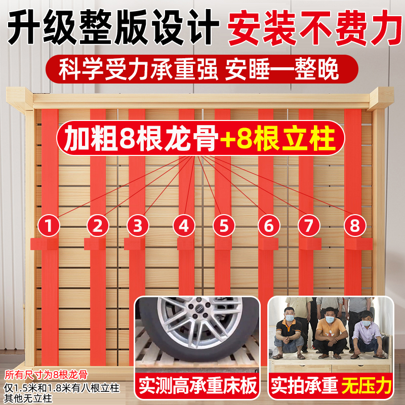 实木床现代简约1.8m双人床经济型1.5米出租房用储物床架1.2单人床