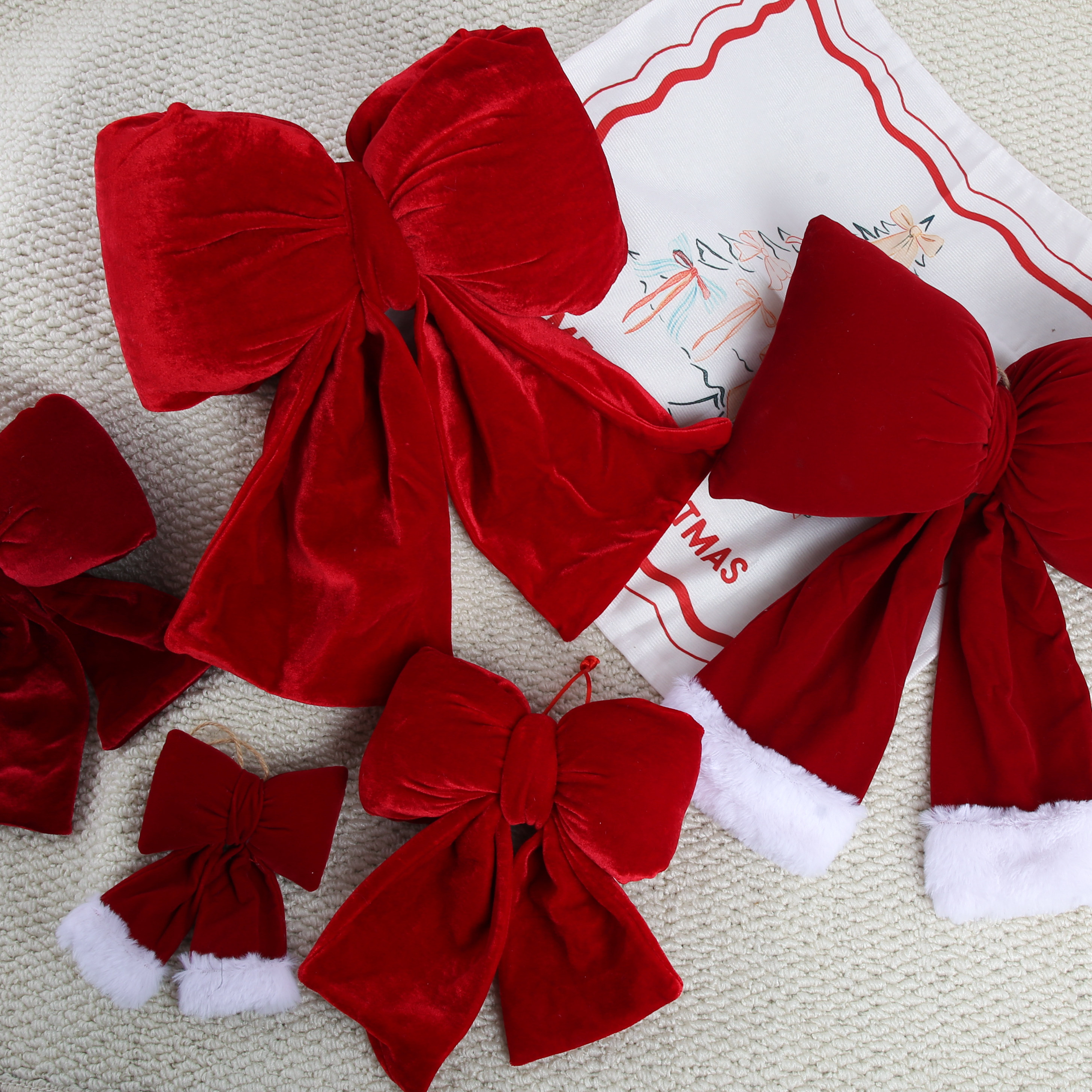 圣诞节装饰高档绒布立体红色蝴蝶结圣诞树装饰节日氛围布置花资材,淘宝优惠券,粉丝福利购,淘宝优惠卷