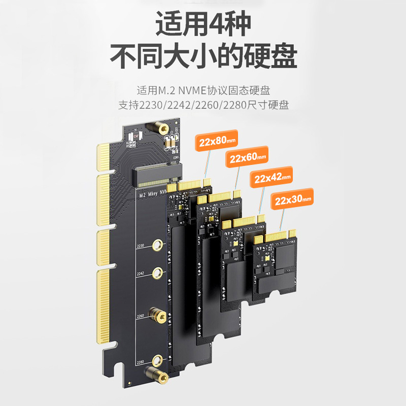 PCIe5.0X16固态硬盘转接扩展卡 M.2支持GEN5兼容 GEN3/GEN4低尺寸 - 图1