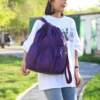 Women's portable travel backpack, drawstring pocket, all-match bag, outdoor sports bag, mommy bag, large capacity bag