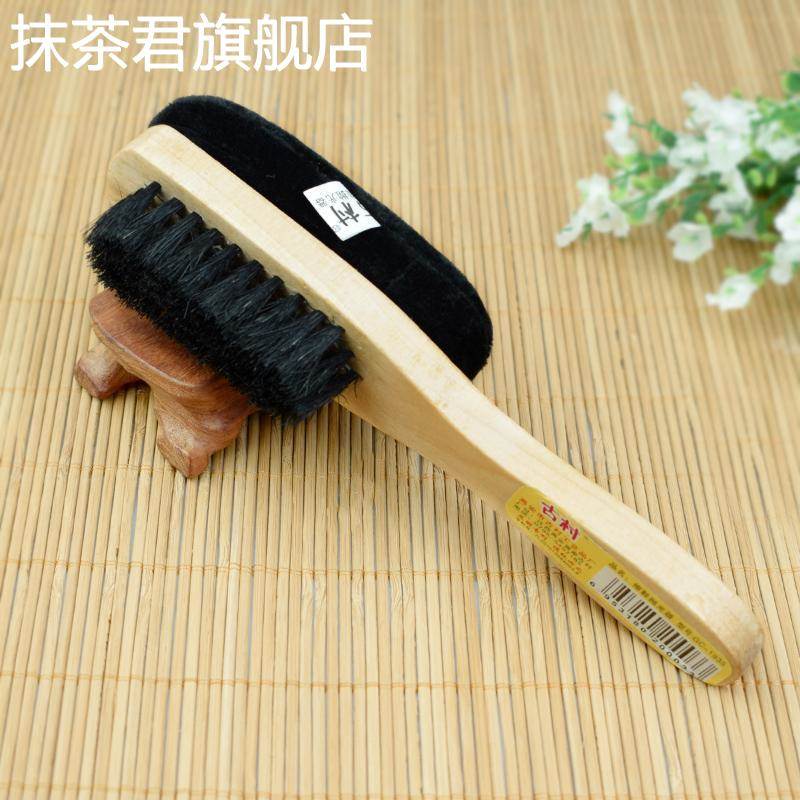 黑色皮鞋刷子软毛鞋油刷海绵抛光刷打鞋油多功能长柄鬃毛擦鞋刷子 - 图0