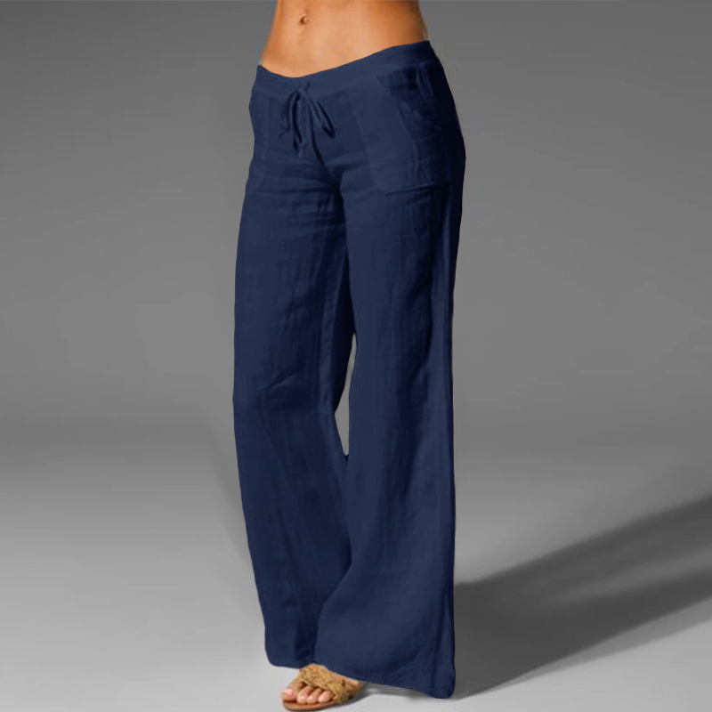 Women's High Waist Wide Leg Pants Cotton Linen Casual Pa - 图2