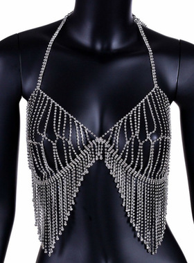 欧美性感沙滩饰品 镶钻流苏身体链比基尼胸链水钻内衣文胸