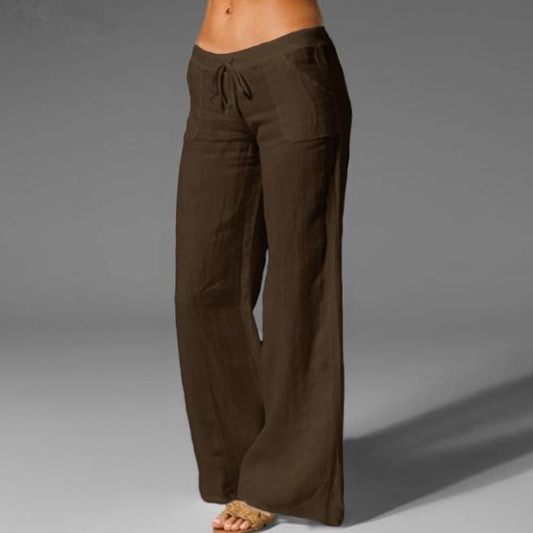 Women's High Waist Wide Leg Pants Cotton Linen Casual Pa - 图1