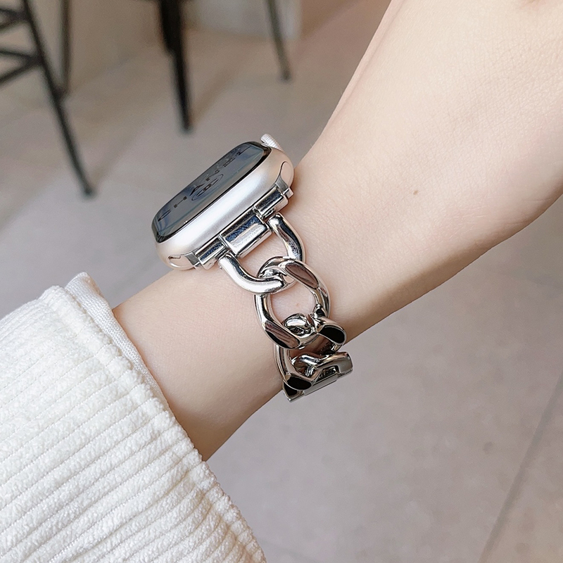 适用于applewatch9/8小香风表带iwatch7/6/5/4代高级小众41钢带苹果手表SE表带小红书ins百搭44/45mm金属手链 - 图0