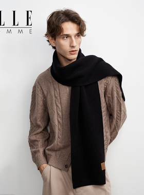 ELLEHOMME男士澳洲羊毛针织围巾