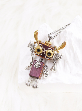 【先锋】木小魔克小人项链朋克机器人项链吊坠钥匙扣原创潮流