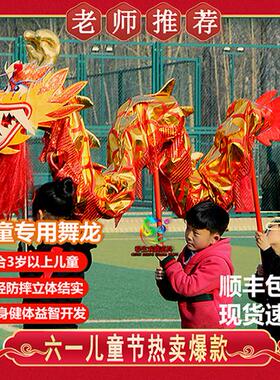 儿童舞龙龙头幼儿园手龙舞狮表演绸缎彩绸龙N尾幼儿布龙狮道具龙
