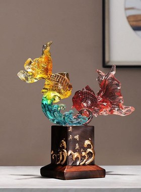 设计中式年年有余办公室锦鲤鱼桌面摆件玄O关酒柜如鱼得水装饰