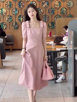 Pink Ocean Dress 2022 New Womens Fashion Sense Superior Temperament Famous Bubble Sleeves Butterfly Knot Dresses Summer