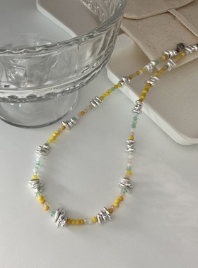 复古小众高级设计感不规则异形碎银子项链嘻哈中性黄色锁骨链