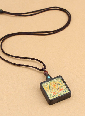 复古藏饰八大守护神生肖唐卡项链黑檀木吊坠挂件旅游景区手作配饰