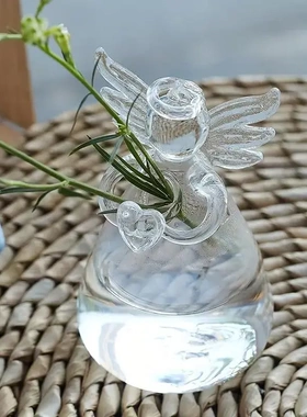 创意天使玻璃小花瓶透明水培插花瓶居家客厅办公室桌面装饰小摆件