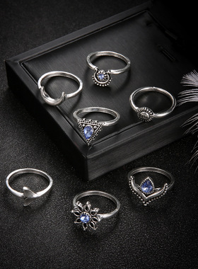 European and American fashion sun smile crescent ring饰品