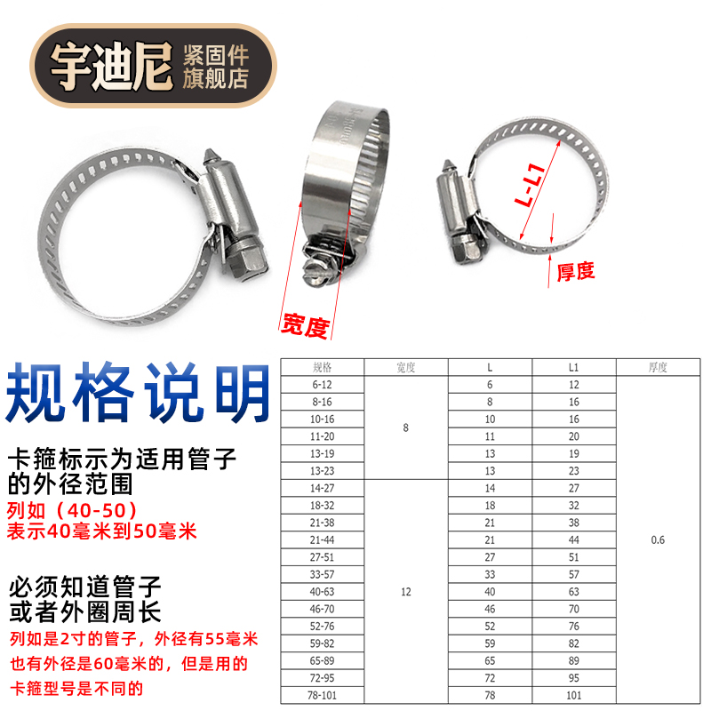 304不锈钢喉箍管夹固定气管卡扣煤气罐夹管抱箍固定强力卡口卡子 - 图2