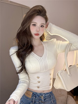 Small fragrant wind mink wool sweater womens autumn and winter pure desire sweet and hot brother-in-law v collar shape blouses knitted undershirt