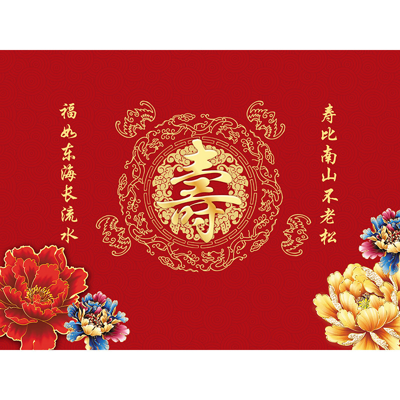 老人祝贺寿宴海报长辈生日背景墙布置八九十大寿装饰气球红色喜庆