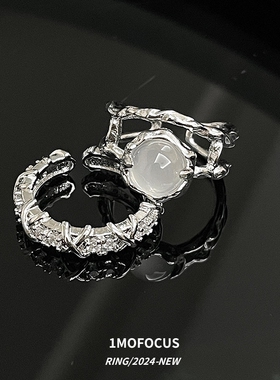 月光石镶钻锆石戒指女潮