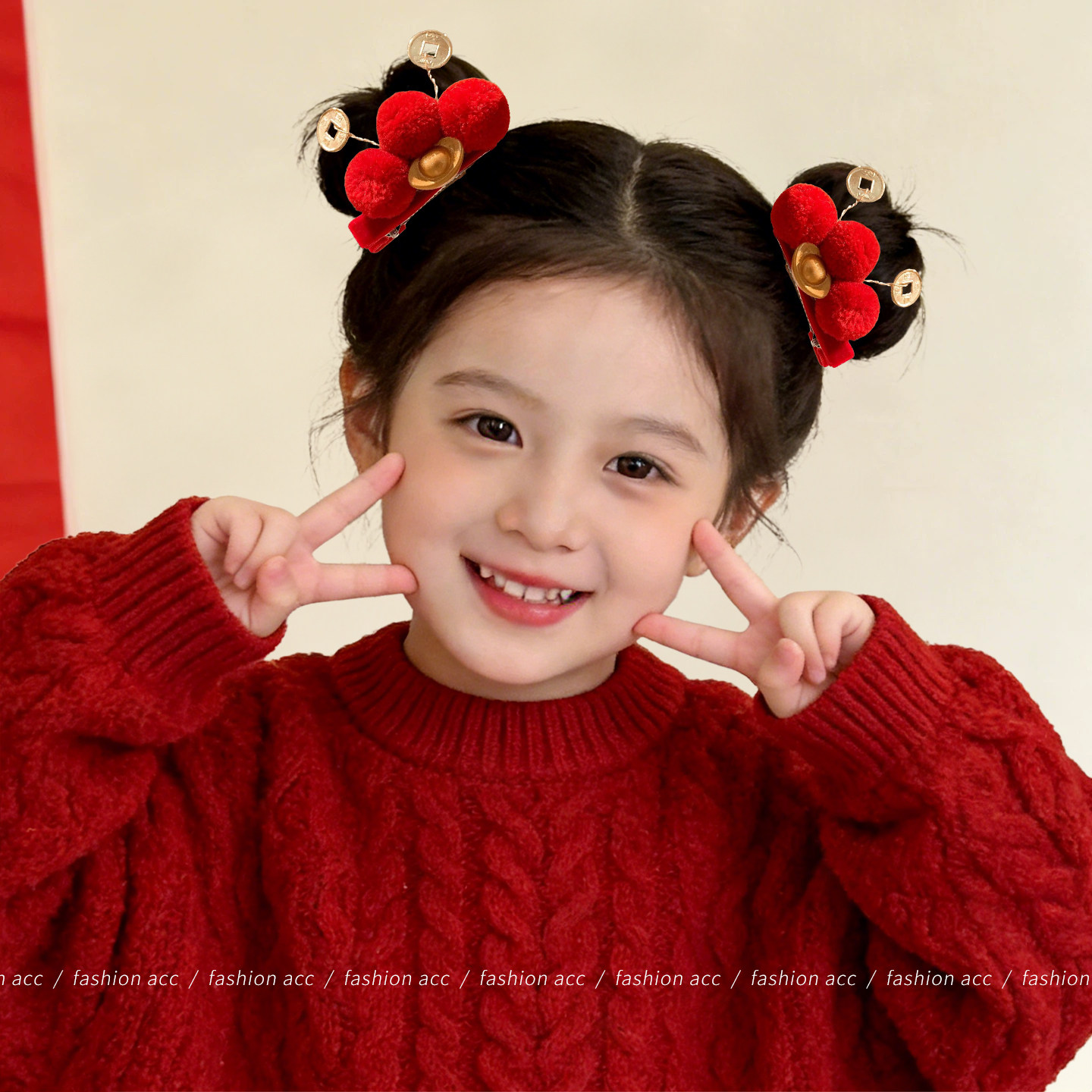 小财神发饰国风红色毛球发夹元宝铜钱头饰国潮配饰可爱甜美对夹子,淘宝优惠券,粉丝福利购,淘宝优惠卷