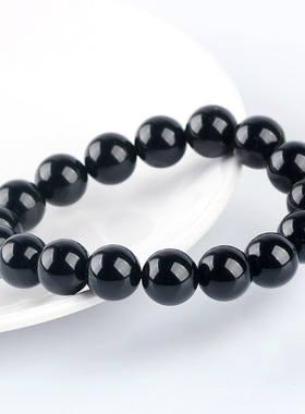 天然黑曜石手串高货乌黑光亮避挡防百搭东海可塘水晶圆珠宝石