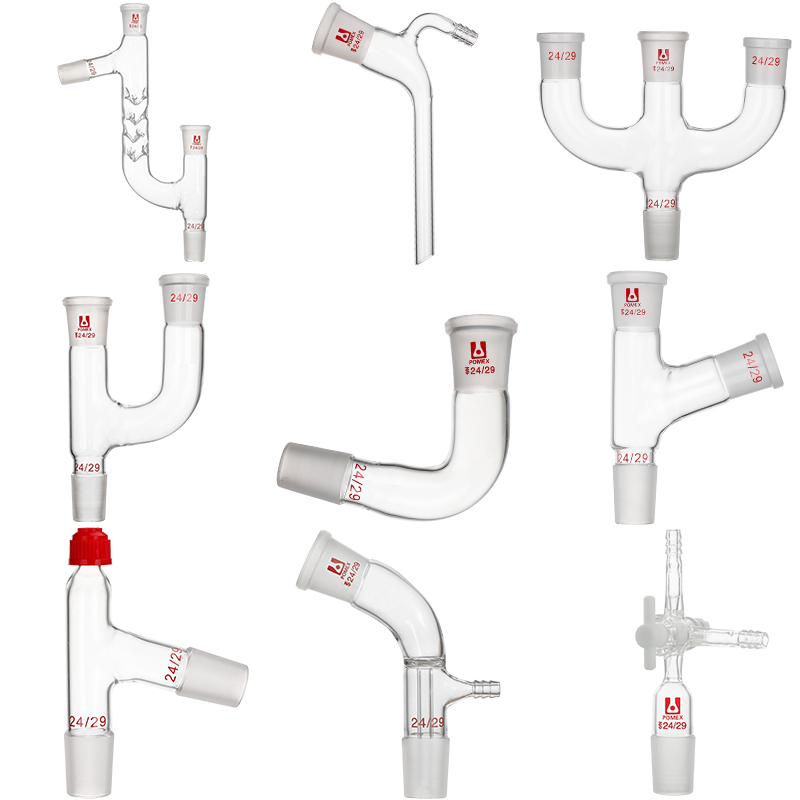 【荣力普定制】玻璃蒸馏头牛角管克氏分馏头真空接受管真空二口连接管接收管螺口具嘴卜字直形弯形实验室器材-图3