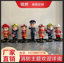 Cartoon Firefighter Sculptures GRP Characters Customize Fire Themes Publicity City Park Square Outdoor Pendulum