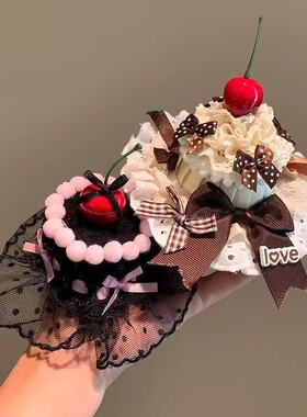 可爱蝴蝶结樱桃蛋糕帽子发夹少女生日派对头饰拍照道具Lolita夹子