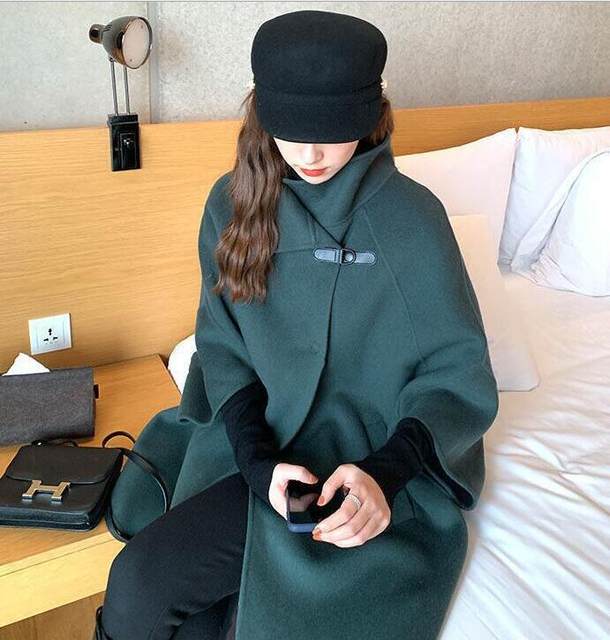 Amazon's hot-selling women's Japanese coat autumn and winter new Korean style women's casual mid-length woolen coat cape style