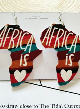 Earrings African Wooden Earrings Map Earrings非洲木质耳环