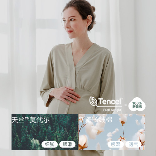 MAMILINE天丝莫代尔孕妇睡衣女套头月子服产后哺乳家居服夏季薄款 - 图1