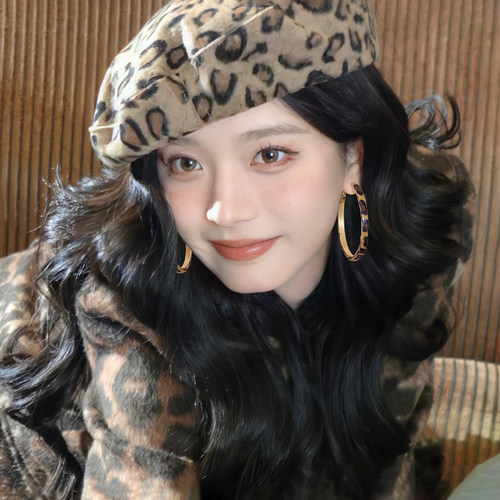 豹纹耳夹无耳洞女新款轻奢高级感夸张大耳圈秋冬时尚个性复古耳饰 - 图2