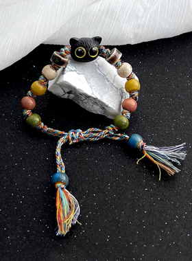 彩色串珠可爱猫咪手链女