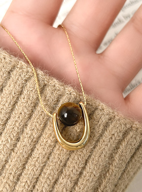 棕色吊坠项链女秋冬复古