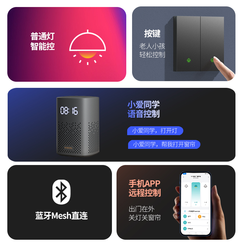 已接入米家智能开关面板蓝牙mesh小爱同学控制语音双控单零火四开 - 图1