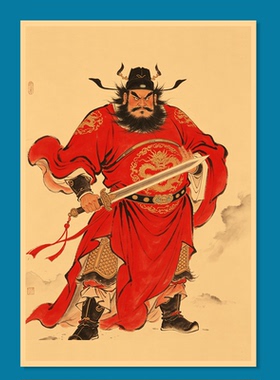 钟馗伏魔复古牛皮纸海报装饰画镇宅门贴画年画国画
