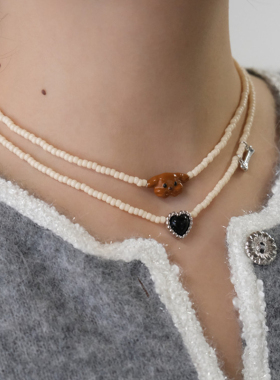 MARSEVEN黑色爱心小狗双层项链