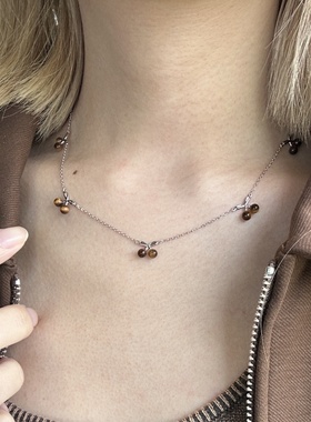 MARSEVEN 闪光派对系列虎眼石mini串串樱桃项链S925银原创锁骨链