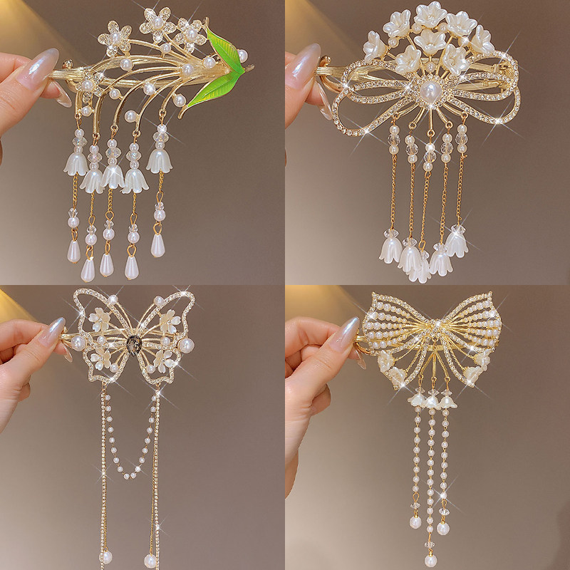 蝴蝶结流苏盘发夹女后脑勺2025新款高端扭扭一字夹高级感抓夹头饰,淘宝优惠券,粉丝福利购,淘宝优惠卷