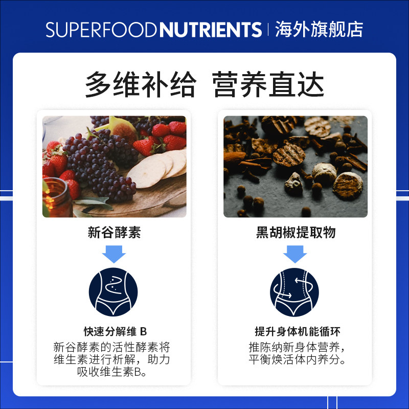日本sfn美肌酵素维生素b群片60粒 SUPERFOODNUTRIENTS海外B族维生素