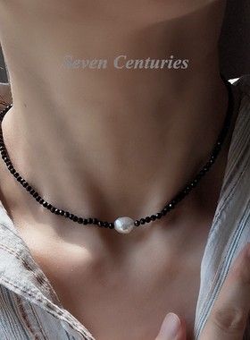 真珍珠颈链天然尖晶石项链锁骨链