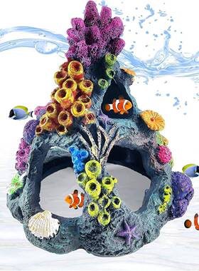 热销水族鱼缸造景装饰鱼缸水族箱假山珊瑚造景套餐 金鱼缸躲避屋