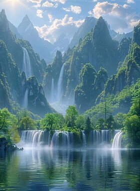 高清治愈系自然风光山水风景自粘墙贴客厅电视背景墙网红背景贴纸