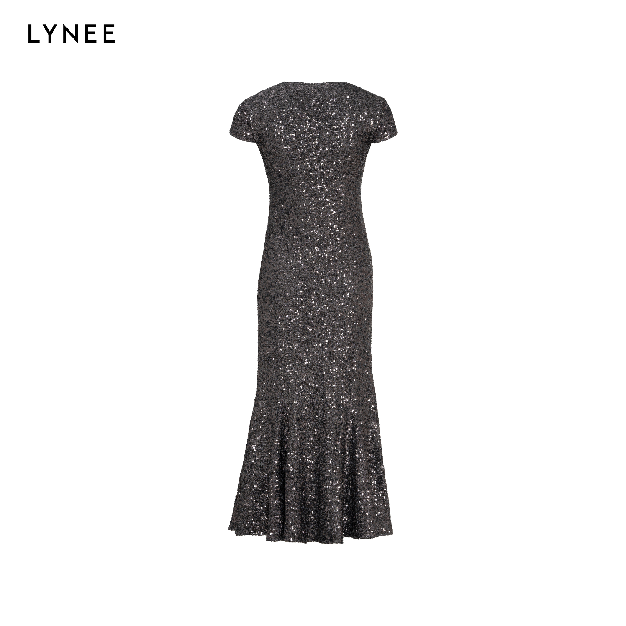 LYNEE V领盖袖鱼尾亮片连衣裙