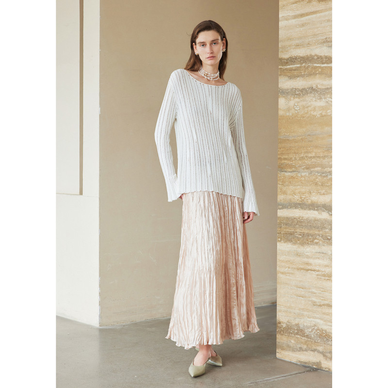 LYNEE【旧时光】慵懒竖条纹镂空针织上衣一字领长袖套头针织衫,淘宝优惠券,粉丝福利购,淘宝优惠卷