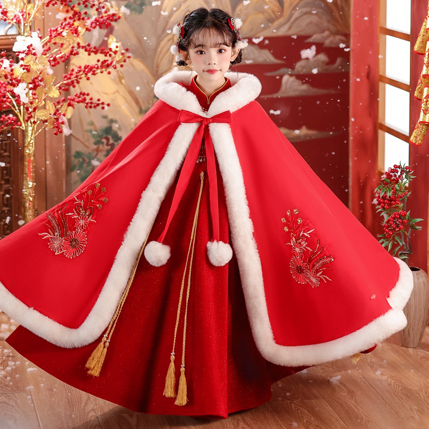 女童冬季连衣裙加绒儿童秋冬裙子红色礼服2025新款汉服唐装拜年服,淘宝优惠券,粉丝福利购,淘宝优惠卷