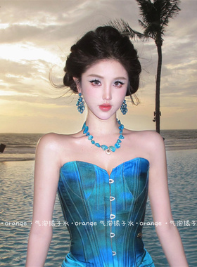 清冷纯欲风蓝色海星贝壳项链