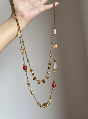 中古vintage双层叠戴串珠项链