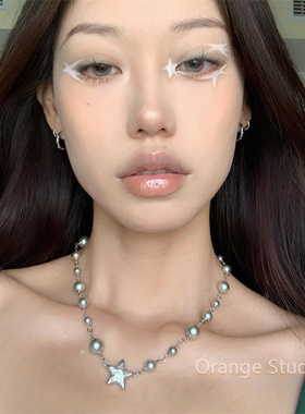 中古风灰色珍珠星星项链