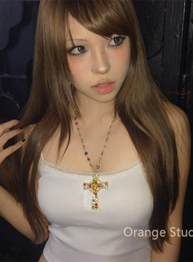 vintage古着感锆石十字架项链